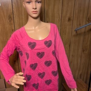 Hard Candy Pink Long Sleeve Top with Black Heart Design